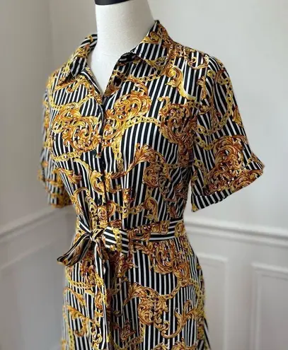 Walter Baker Button Front Shirt Dress Stripe Chain Filagree 6