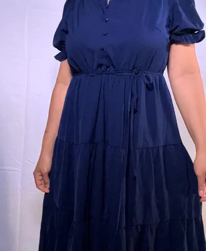 PRETTYGARDEN Black Puff Sleeve Maxi Sundress with Mandarin Collar