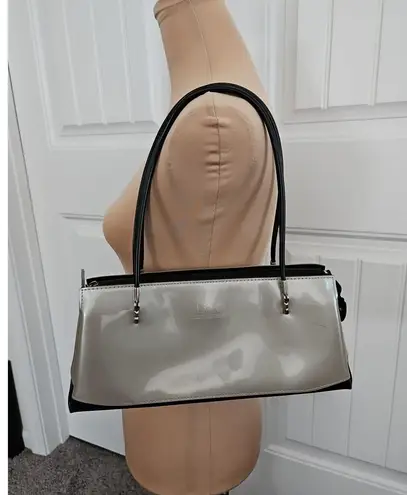 Beijo Beige And Black Patent Leather Shoulder Bag Purse Retro 90's