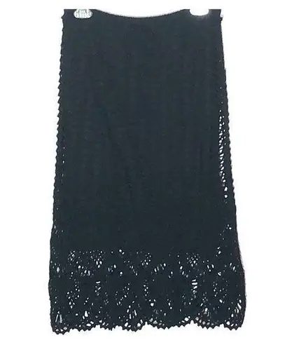 Caslon Crochet Open Knit Lined Black Skirt Small