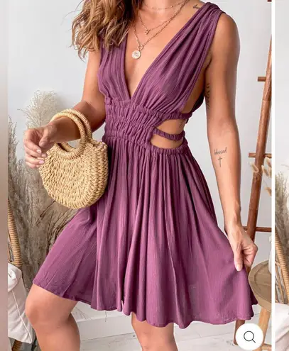 Lovely Day Plum Purple Cutout Smocked Waist Mini Dress