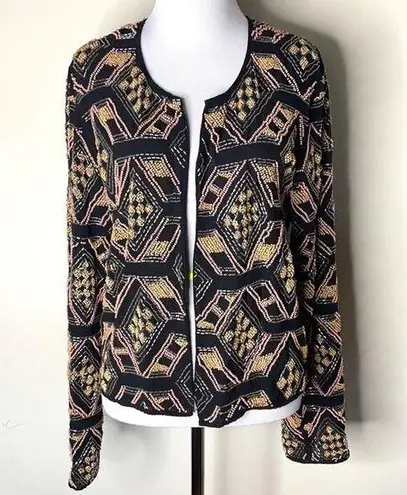 Jerome Black Beaded Open Front Y2K Jacket