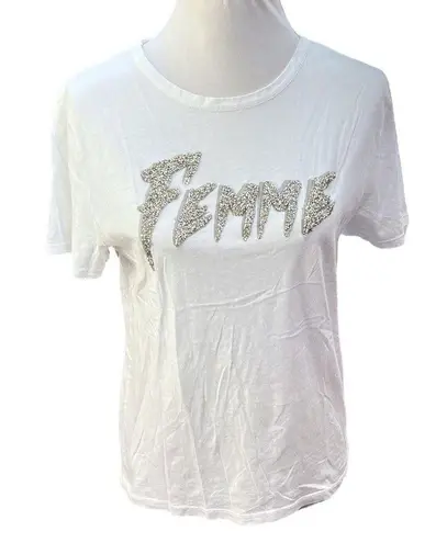 ZARA  Femme Beaded Short Sleeve Shirt White Silver Size Small