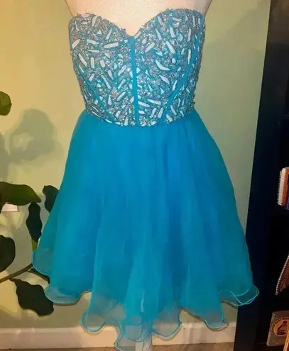 NWT Narianna Corset Back Strapless Blue Tulle Babydoll Dress M Green Size M