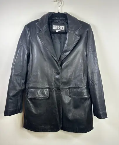Siena Studio Vintage Genuine Leather Button Front Jacket Size 6 Black