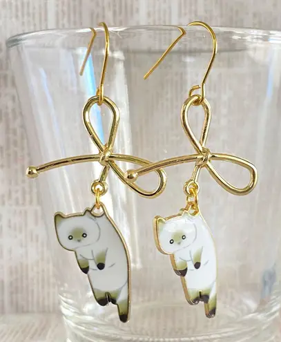 Handmade Kawaii funny cat ribbon dangle earrings✨