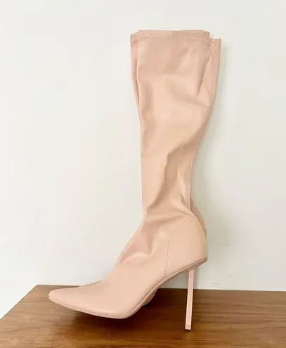 NWOT Femme LA Whistler Leather Pointed Stiletto Knee High Boots Latte 38 / 7.5