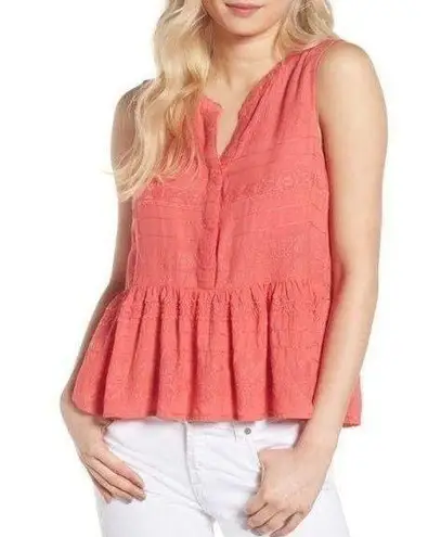 Cupcakes and Cashmere  Hughes Embroidered Tank in Coral Size Small Sz S Peplum