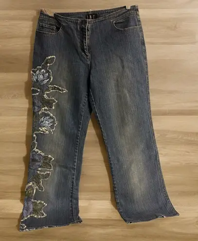 Vtg Y2K INC International Concepts Denim Floral Embellished Jeans Sz 10 Relaxed Blue