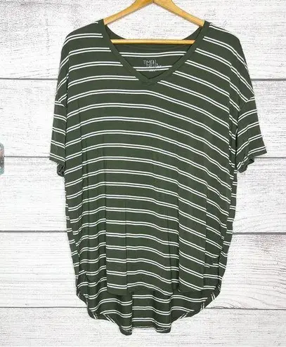 Green & White Striped Oversized V