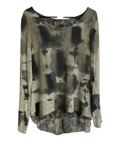 Scandal Italy Sweater Top Long Sleeve Knit Layered Lined Sheer Shirt Pleat Back* Brown Size M