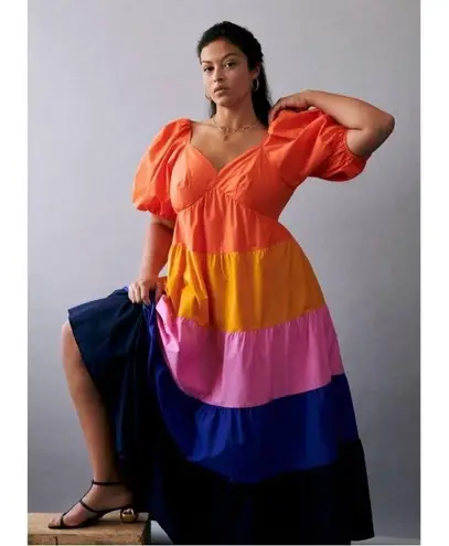 Farm Rio for Anthropologie Tiered Colorblocked Maxi Dress Small