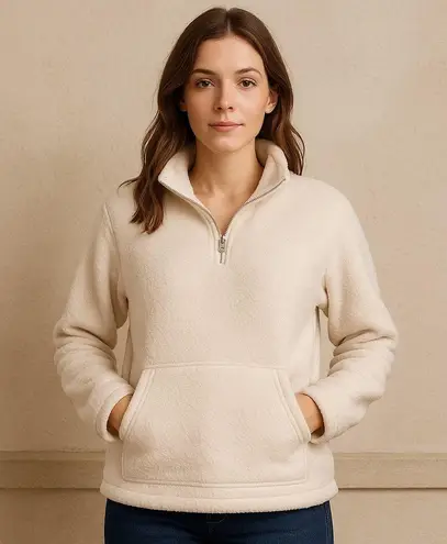 Spyder Cozy Sherpa Quarter Zip Fleece Pullover Beige Large NWT