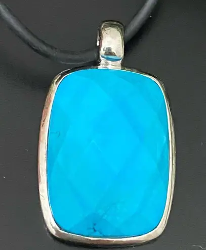 NF 925 Sterling Silver Faceted Pendant Black Rubber Cord 16” Necklace 16g. Blue