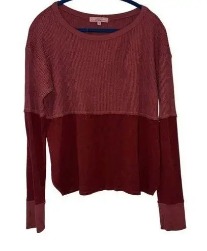 Red Haute BURGUNDY WAFFLE KNIT LOOSE FIT PULLOVER TOP MEDIUM