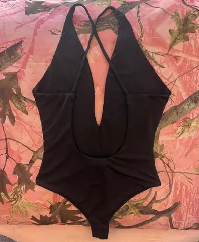 oh polly black v neck cut out bodysuit