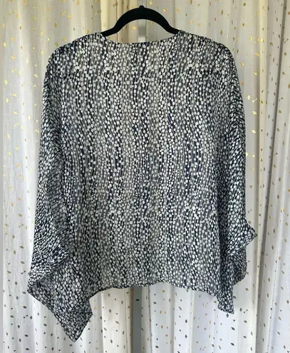 Tyche Starlet Print Oversized Caftan Batwing Chic Front Ruched Hemline Top M