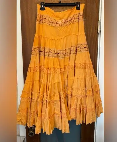 Angel Nina Vtg Bright Orange Embellished Layered Ruffle Midi Skirt
