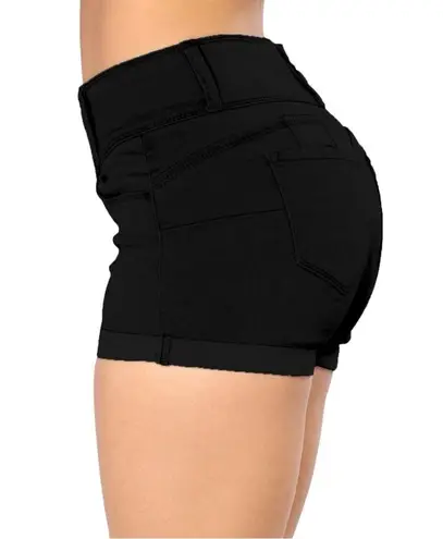 Women Junior Casual Summer Mid Waist Stretchy Denim Black Jean Shorts Size XXL