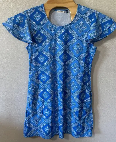 Cabana Life Dress Flutter Sleeve Pockets Sun Protection Blue White Size Medium