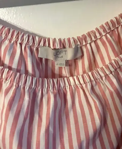 The Loft Plus Size 20 Pink/White Striped Off Shoulder Puff Sleeve Cropped Blouse