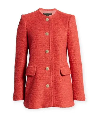 Something Navy | XXS | Bouclé Fitted Gold Button Front Jewel Neck Blazer Jacket