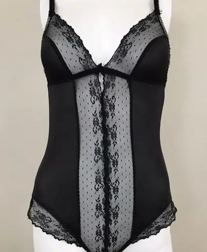 Unique Vintage Vintage Bali Ce Soir Black V-Neck Lingerie Bodysuit Teddy — Satin & Lace 80s 90s Sexy