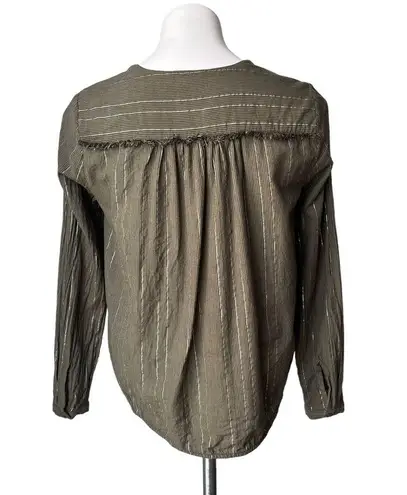 Lilla P Faux Wrap Blouson Long Sleeve Striped Top, Sz S