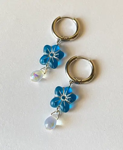 Handmade quality Czech glass beads 2WAY hoop dangle earrings🩵