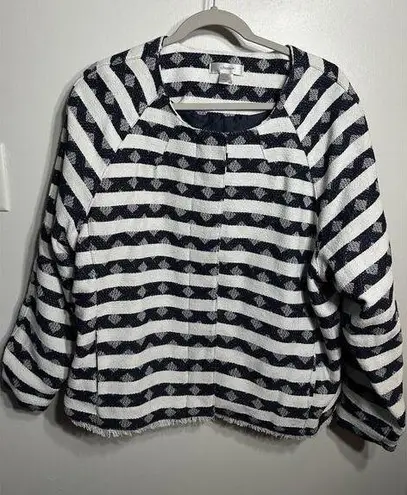 Christopher & Banks  Blazer Plus Size 1X Navy Stripes Raw Hem Button Close Pocket