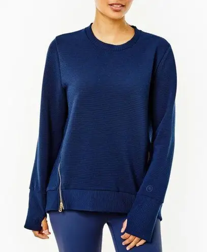 Addison Bay Active Rib Zip Everyday Crewneck Sweatshirt Blue Size XL