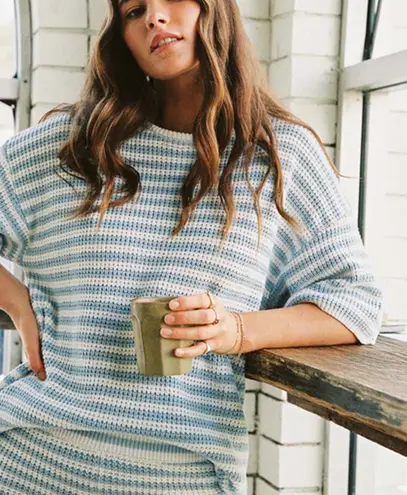 Rhythm NWT Corsica Striped Knit Oversized Sweater in Blue Stripe