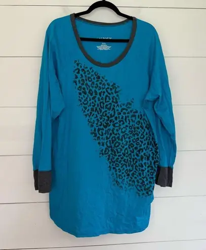 Cacique Women’s 22/24 Blue Leopard Sleep Gown Night Gown Pajama Plus Size