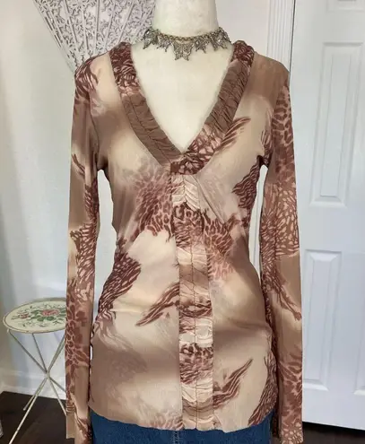 Sweet Pea Collection Early 2000's Brown Tan Grunge Tattoo Mesh Long Sleeve L Size L