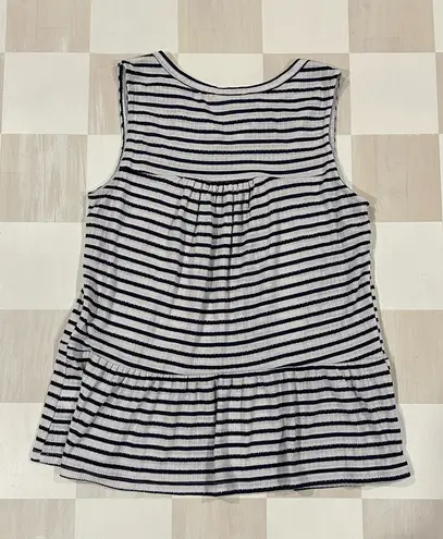 Como vintage Navy Blue White Striped Peplum Coastal Grandma Tank Top