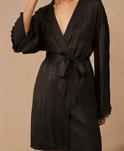 BHLDN Anthropologie Size S Matine Satin Lace Bridal Short Robe Black Silky
