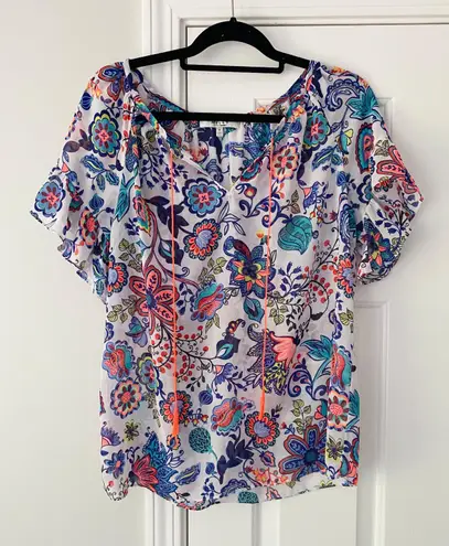 Milly Floral Sheer Ruffle Sleeves Flowy Top, Size M