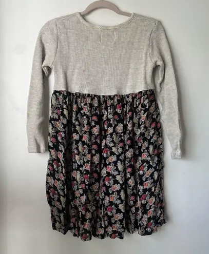 Vintage 90s Force de Majeur Thermal Long Sleeve Floral Mini Dress M Black Size M