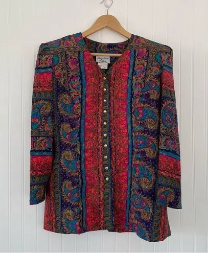 Lady Carol Petites Vintage Paisley Shoulder Pad Skirt Suit Set 14 Red