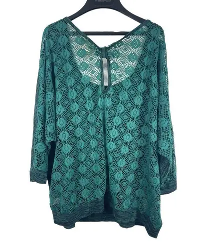 belle du jour Green Jersey Knit All Crochet Back 3x 3/4 Sleeve Top