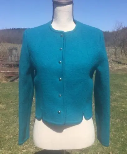 Carroll Reed 100% Wool Teal Button Down Cardigan Blue Size 8