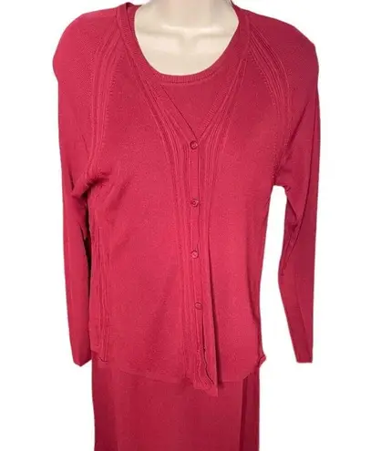Womens Cardigan Knit Dress Set Red 2 Piece Coordinating Midi Size Medium u