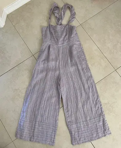 Elevenses Anthropologie Nantucket Ruffled Jumpsuit Size 8 Stripe Pink Lavender