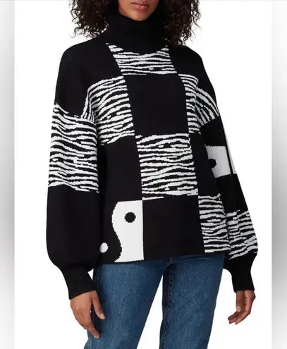 Staud Zedd Abstract Yin Yang Zebra Balloon Sleeve Turtleneck Sweater Size Medium