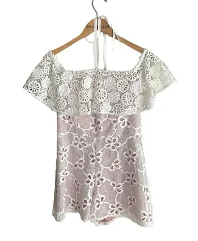 Alexis Boriana Off Shoulder Lace Romper White