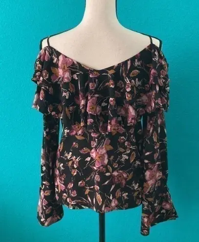 BP ⭐️  nordstroms dark long sleeve purple floral blouse in size small