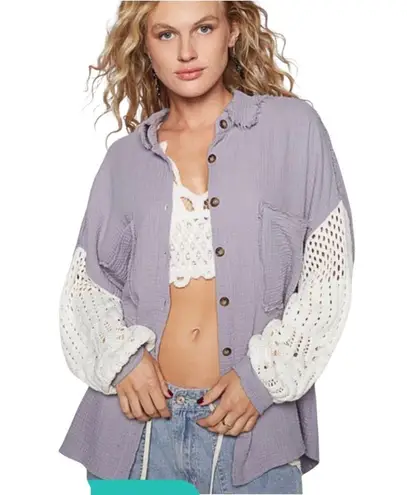 Oddy Nwt Miami Lantern Sleeve Button Up Over Sized Shirt Blouse Size Medium