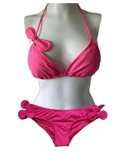 Juicy Couture Authentic  Y2K Pink Barbiecore Tie Back Two Piece Padded Bikini S/M