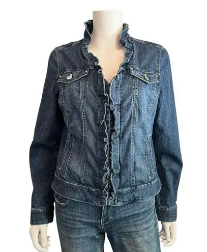 White House | Black Market  Ruffle Blue Jean Jacket Size 12