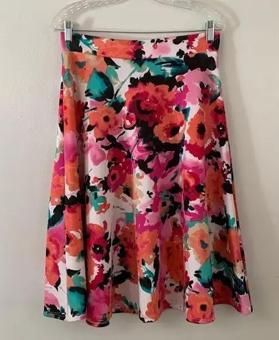 Silhouette NYC Bright Multi Color Knee Length Floral Print Circle Skirt Size L
